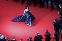 Actress Mallika Sherawat poses for the screening of the film Macbeth at the 68th international film festival, Cannes, southern France, Saturday, May 23, 2015. (Eric Gaillard/Pool via AP)