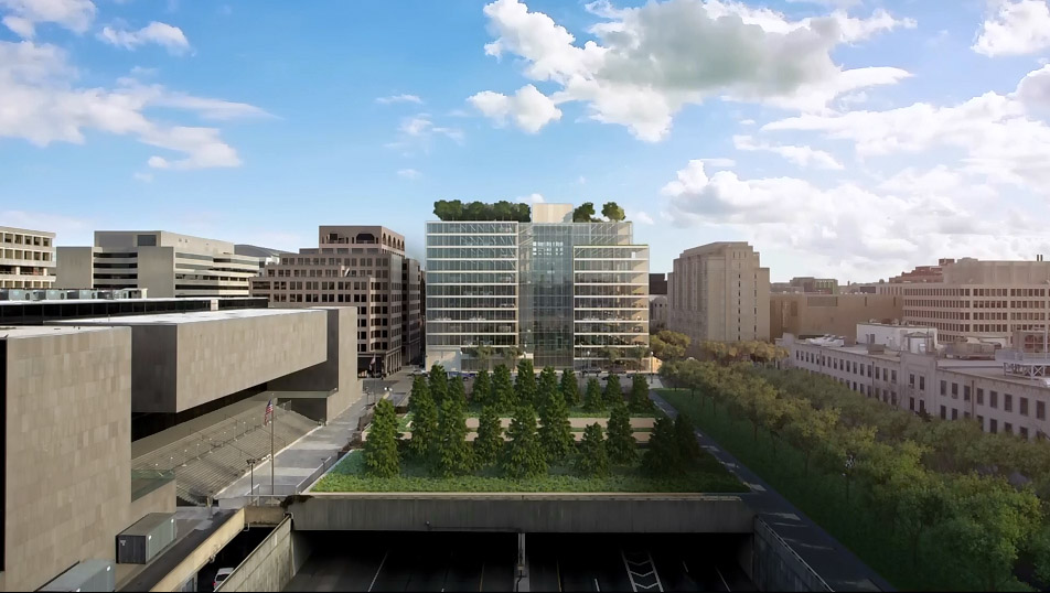 A  view of the new development called Capitol Crossing, which will be built above Interstate 395 west of the U.S. Capitol. (Courtesy Property Group Partners)
