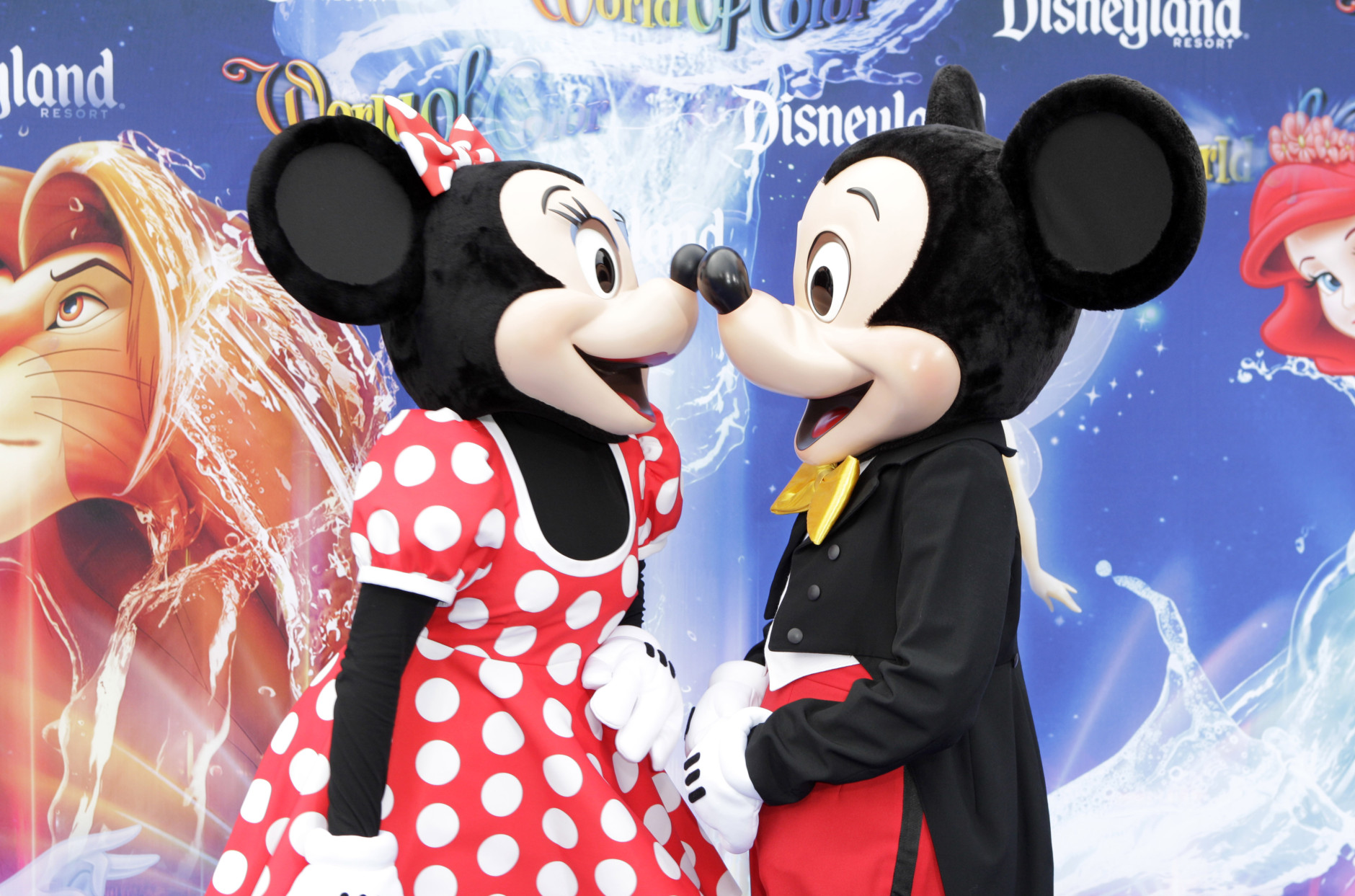 Mickey Mouse and Minnie Mouse at the premiere of World of Color water show at Disneyland in Anaheim, Calif., Thursday, June 10, 2010. (AP Photo/Jae C. Hong)