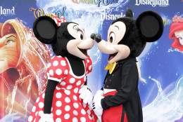 Mickey Mouse and Minnie Mouse at the premiere of World of Color water show at Disneyland in Anaheim, Calif., Thursday, June 10, 2010. (AP Photo/Jae C. Hong)