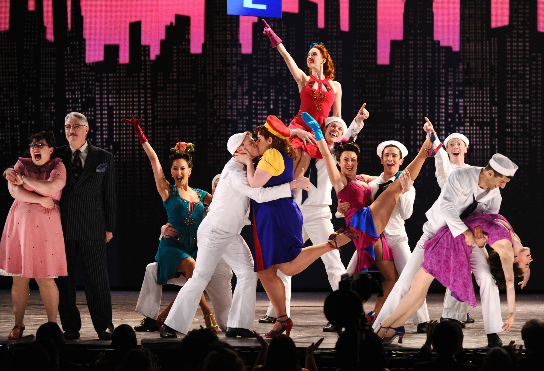 The cast of On the Town performs at the 69th annual Tony Awards at Radio City Music Hall on Sunday, June 7, 2015, in New York. (Photo by Charles Sykes/Invision/AP)