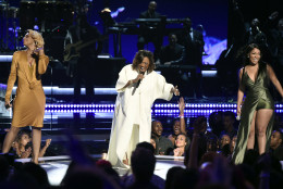 Tamar Braxton, from left, Patti LaBelle, and K. Michelle perform at the BET Awards at the Microsoft Theater on Sunday, June 28, 2015, in Los Angeles. (Photo by Chris Pizzello/Invision/AP)