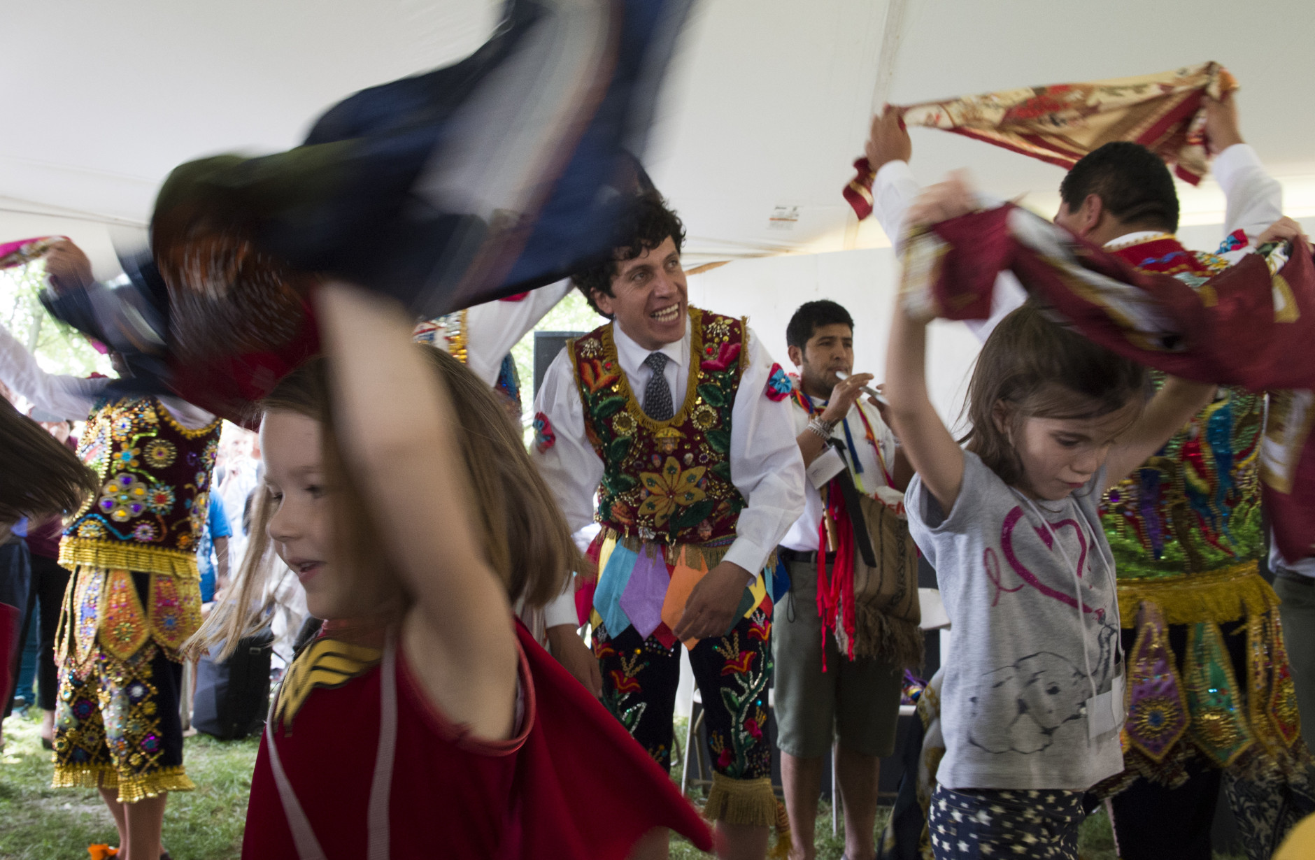 Children learn a Peruvian dance at the Smithsonian Folklife Festival in Washington, Wednesday, June 24, 2015. (AP Photo/Molly Riley)