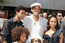 LOS ANGELES, CA - JUNE 14:  Actors Will Smith (rear, center), Jada Pinkett Smith (R) and their sons Trey (L), Jaden and daughter Willow (front, center) arrive at the premiere of Picturehouse's "Kit Kittridge: An American Girl" at The Grove on June 14, 2008 in Los Angeles, California.  (Photo by Kevin Winter/Getty Images)