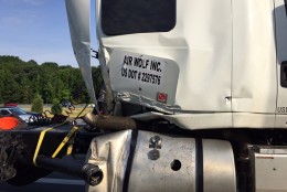 The cab of the truck involved in the fatal crash on I-95 in Beltsville. (WTOP/Kristi King)