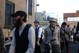 This picture was taken at a former Tweed Ride. More than 500 people showed up to the first Tweed Ride (Channing Brewer expected closer to 75), and the first Seersucker Social attracted closer to 1,000.  (WTOP/Kate Ryan) 