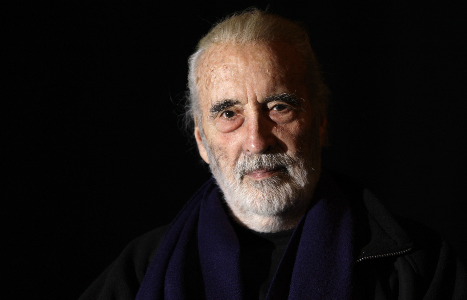 British actor Sir Christopher Lee is photographed before his interview with APTN, at the AP office in north London, Friday March 5, 2010 (AP Photo/Joel Ryan)