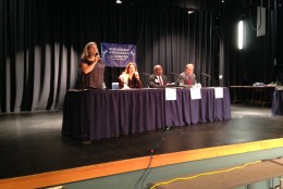 NBC 4's Julie Carey moderated the debate. (WTOP/Michelle Basch)