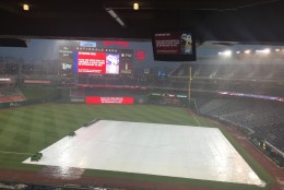 A soggy Nationals Park on Tuesday evening. (WTOP/Rick Hinshaw)