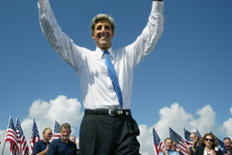 On this date in 2004, Sen. John Kerry accepted the Democratic presidential nomination at the party's convention in Boston with a military salute and the declaration: "I'm John Kerry and I'm reporting for duty." (AP Photo/Lawrence Jackson)
