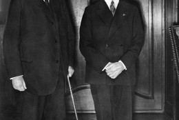 German Reichs Chancellor Adolf Hitler, left, poses with President Paul von Hindenburg in Berlin early 1934. (AP Photo)
