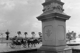 The statue of Ponce de Leon in St. Augustine, Fla., shown Dec. 23, 1964, stands on a spot near which he is supposed to have landed in 1513, when he named the land Florida and claimed it for Spain. The city, founded in 1565, is planning elaborate celebration of its 400 anniversary this year. But with a history of strife and storm, it fears a repetition of non-violent civil rights demonstrations of last summer which were met by violence by white racists. (AP Photo/Jim Kerlin)