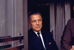 On this date in 1975, former Teamsters union president Jimmy Hoffa disappeared in suburban Detroit; although presumed dead, his remains have never been found. Here, Hoffa is pictured in Chattanooga, Tenn. on August 21, 1969. (AP Photo)
