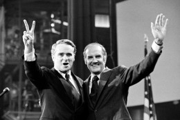 On this date in 1972, Democratic vice-presidential candidate Thomas Eagleton withdrew from the ticket with George McGovern following disclosures that Eagleton had once undergone psychiatric treatment. (AP Photo)