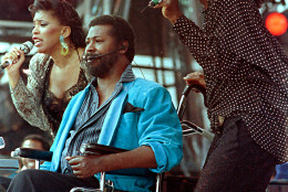 File -- In a July 13, 1985 file photo singers from left, Valerie Simpson, Teddy Pendergrass and Nicholas Ashford perform at JFK Stadium in Philadelphia Pa. during the Live Aid famine relief concert.   Pendergrass died Wednesday Jan. 13, 2010 in Philadelphia at age 59. (AP Photo/ Amy Sancetta)