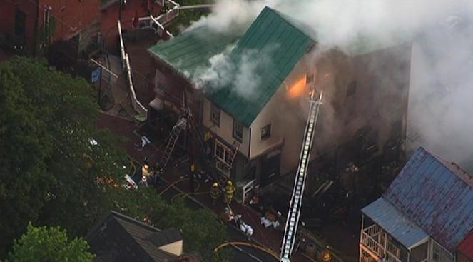 Buildings in Harpers Ferry are on fire July 23, 2015. (Courtesy NBC Washington)