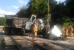 A MARC train struck a truck in Montgomery County Monday. (Courtesy Montgomery County Police)