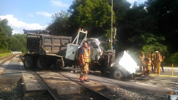 A MARC train struck a truck in Montgomery County Monday. (Courtesy Montgomery County Police)