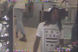 In the second case on July 23, two suspects concealed merchandise and were attempting to leave without paying the Macy’s located at 7125 Democracy Boulevard in Bethesda. (Courtesy Montgomery County Police)