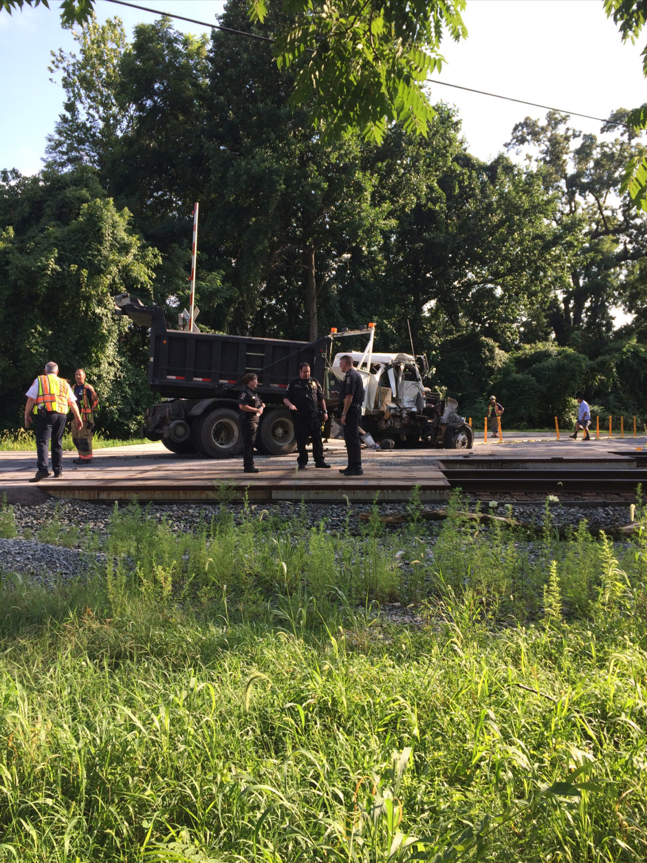 A MARC maintenance truck was struck by a train Monday afternoon. (Courtesy Tricia Steadman)
