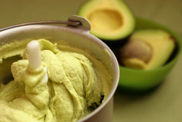 ** FOR USE WITH AP WEEKLY FEATURES ** Avocado ice cream is churned in a home ice cream maker in this May 21, 2007 photo.  The smooth and creamy frozen treat has a striking green color. (AP Photo/Larry Crowe)