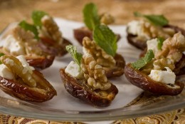 **FOR USE WITH AP LIFESTYLES**    Sticky Dates With Lemon Feta and Walnuts are seen in this Thursday, Oct. 2, 2008 photo. These dates combine sweet and salty tastes in an easy to assemble party snack.    (AP Photo/Larry Crowe)