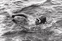 Nineteen-year-old Gertrude Ederle of New York City becomes the first woman to swim the English Channel on Aug. 6, 1926, as she crosses the waterway in 14 hours and 31 minutes. (AP Photo)