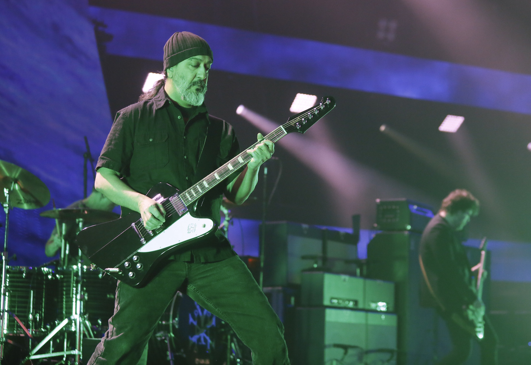 Guitarist Kim Thayil of Soundgarden is 55 on Sept. 4. Here, Thayil performs at the iTunes Festival showcase during the SXSW Music Festival on Thursday, March 13, 2014, in Austin, Texas. (Photo by Jack Plunkett/Invision/AP)