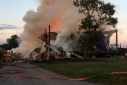 The fire started around 7 p.m. Tuesday at Babble Brook Farm. (Courtesy Pete Piringer/Montgomery County Fire)