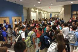 The first day of classes at the new Riverside High School. (WTOP/Kristi King)