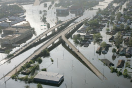Flood waters from Hurricane Katrina fill the streets near downtown New Orleans Tuesday, Aug. 30, 2005 in New Orleans. Hurricane Katrina did extensive damage when it made landfall on Monday. (AP Photo/David J. Phillip)