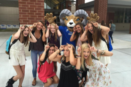 A mascot group shot at the new Riverside High School, in Loudoun County. (WTOP/Kristi King)