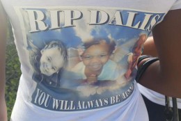 Here, a shirt to commemorate the life of Dalis Cox. (WTOP/Kathy Stewart)