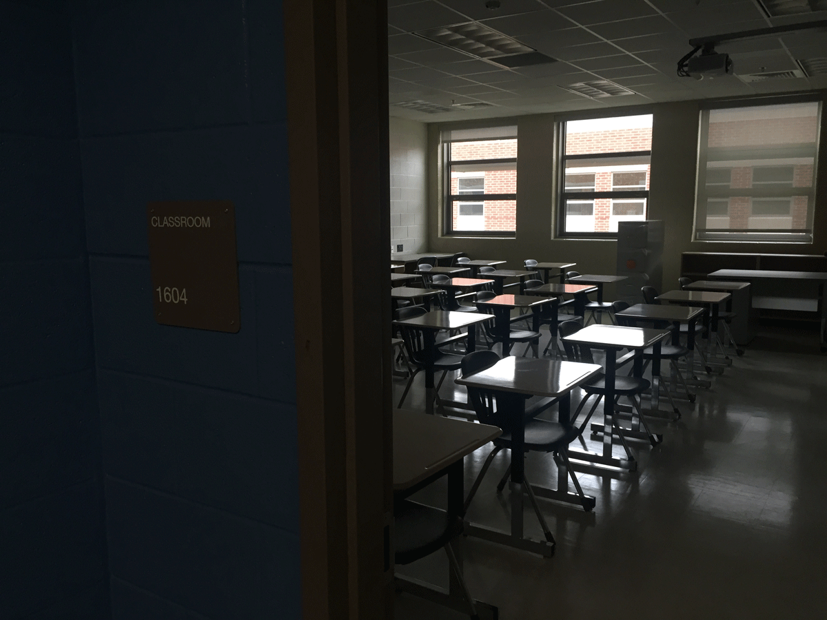Many classrooms have furniture set up and ready to go. (WTOP/Max Smith)
