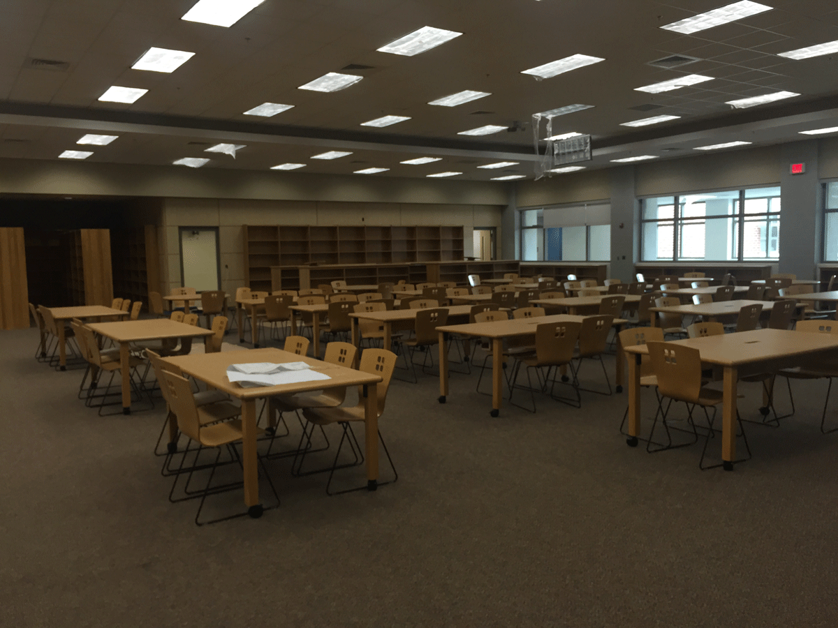 Library books will be brought in this week, but the library is designed more as a study hall area that allows group work than a typical school library. (WTOP/Max Smith)