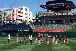 One-hundred young baseball plays spent the day at Nationals Park with several of the team's players as part of the 2015 National PLAY Campaign to encourage healthy, active lifestyles. (WTOP/Andrew Mollenbeck)