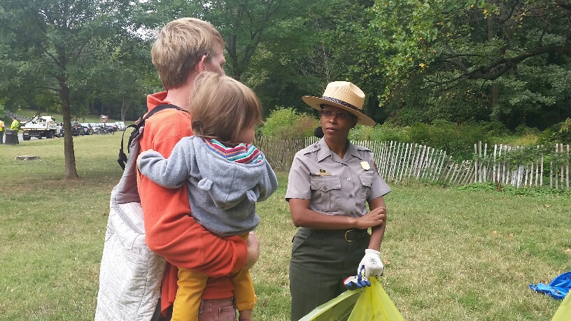 Tara Morrison, National Park Service superintendent of Rock Creek Park, was at the Piney Branch section of Rock Creek Park on Saturday, Sept. 2015 where she helped kick off a new volunteer program called SOLVE. (WTOP/Kathy Stewart)