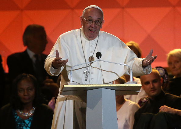PHILADELPHIA, PA - SEPTEMBER 26:  Pope Francis speaks during the Festival of Families on September 26, 2015 in Philadelphia, Pennsylvania.  Pope Francis is wrapping up his trip to the United States with two days in Philadelphia where he will attend the Festival of Families and will meet with prisoners at the Curran-Fromhold Correctional Facility.  (Photo by Justin Sullivan/Getty Images)