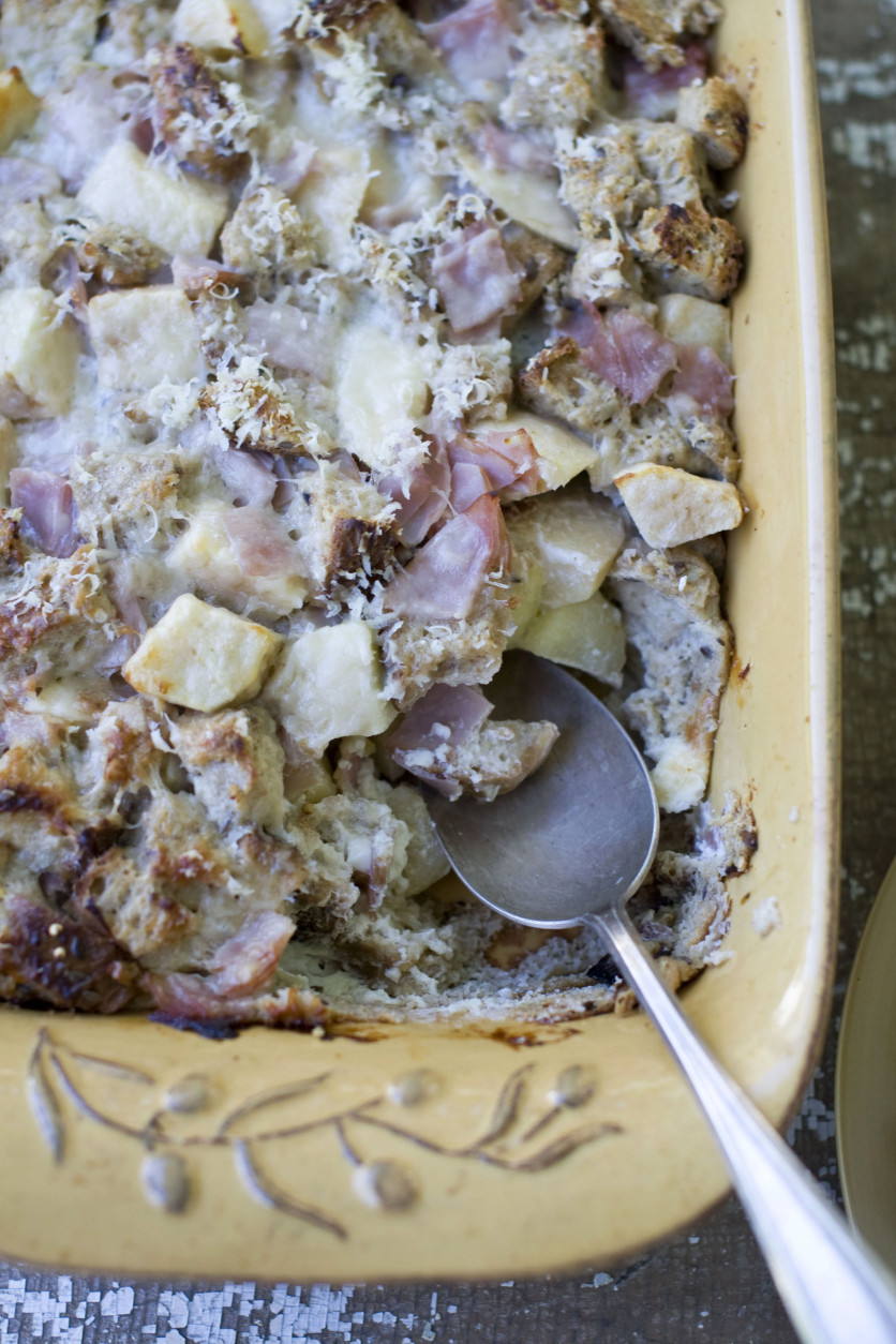 In this photo taken on July 3, 2012, a Whole-Grain Apple and Ham Breakfast Casserole is shown here in Concord, N.H. (AP Photo/Matthew Mead)