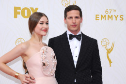Joanna Newsom, left, and Andy Samberg arrive at the 67th Primetime Emmy Awards on Sunday, Sept. 20, 2015, at the Microsoft Theater in Los Angeles. (Photo by Vince Bucci/Invision for the Television Academy/AP Images)