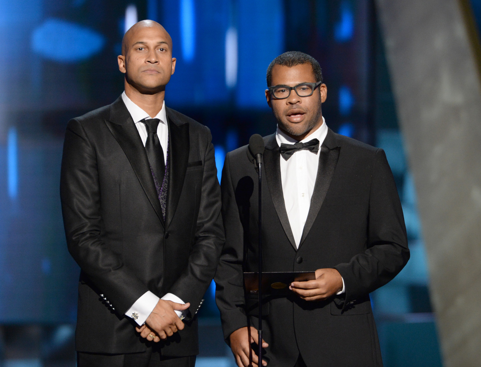 IMAGE DISTRIBUTED FOR THE TELEVISION ACADEMY - Keegan-Michael Key, left, and Jordan Peele present the award for outstanding reality - competition program at the 67th Primetime Emmy Awards on Sunday, Sept. 20, 2015, at the Microsoft Theater in Los Angeles. (Photo by Phil McCarten/Invision for the Television Academy/AP Images)