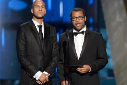 IMAGE DISTRIBUTED FOR THE TELEVISION ACADEMY - Keegan-Michael Key, left, and Jordan Peele present the award for outstanding reality - competition program at the 67th Primetime Emmy Awards on Sunday, Sept. 20, 2015, at the Microsoft Theater in Los Angeles. (Photo by Phil McCarten/Invision for the Television Academy/AP Images)