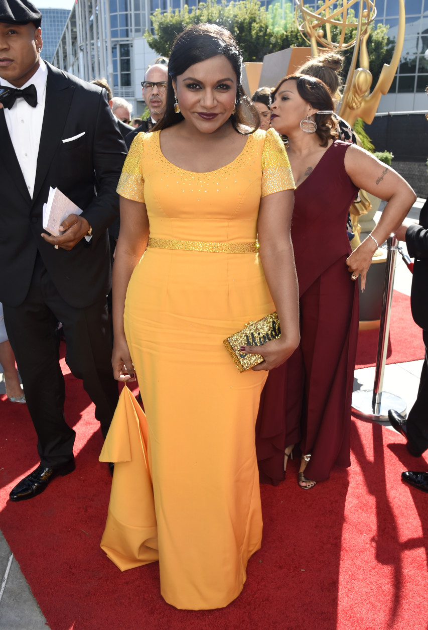 IMAGE DISTRIBUTED FOR THE TELEVISION ACADEMY - Mindy Kaling arrives at the 67th Primetime Emmy Awards on Sunday, Sept. 20, 2015, at the Microsoft Theater in Los Angeles. (Photo by Dan Steinberg/Invision for the Television Academy/AP Images)