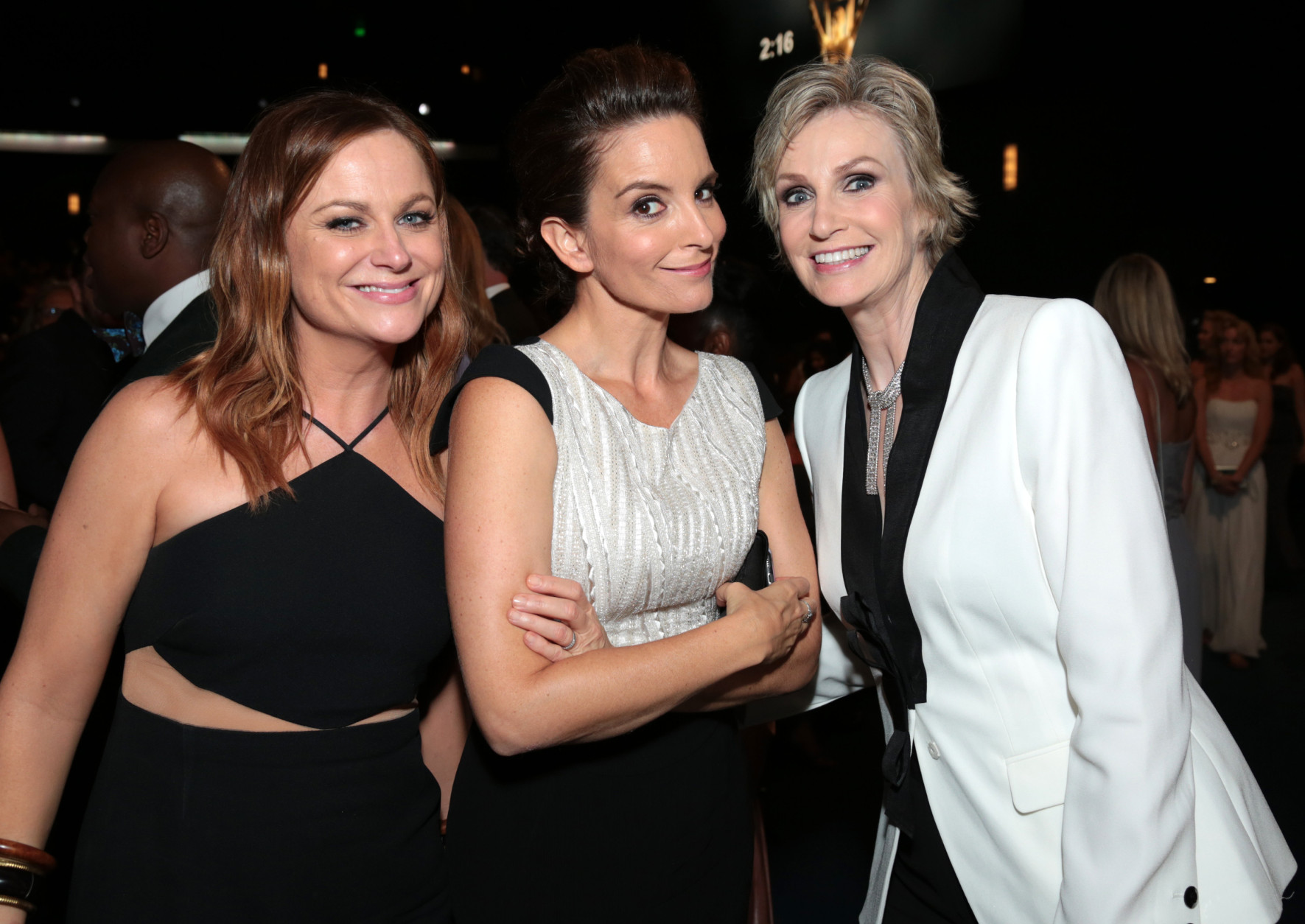 Amy Poehler, and from left, Tina Fey, and Jane Lynch attend the 67th Primetime Emmy Awards on Sunday, Sept. 20, 2015, at the Microsoft Theater in Los Angeles. (Photo by Alex Berliner/Invision for the Television Academy/AP Images)