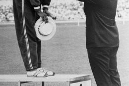 Avery Brundage awards the Olympic gold medal to the United States'  Wilma Rudolph for her victory in the women's 100-meter dash in Rome, Sept. 2, 1960.   (AP Photo)