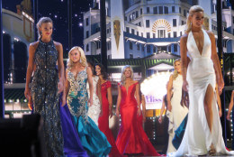 This Tuesday, Sept. 8, 2015 photo shows contestants in the 2016 Miss America pageant walking the runway at Boardwalk Hall in Atlantic City, N..J. on the first night of preliminary competition. The second of three nights of preliminaries was to be held Wednesday night. (AP Photo/Wayne Parry)