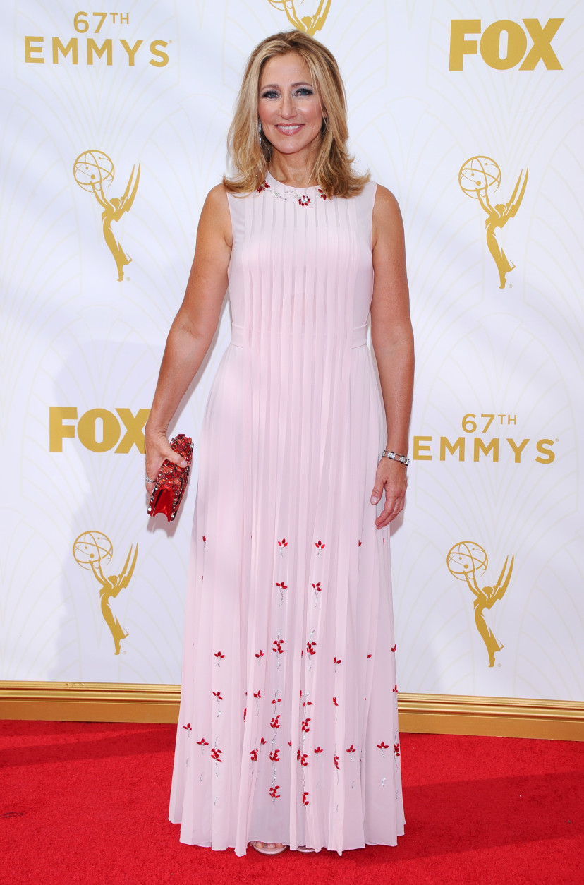 IMAGE DISTRIBUTED FOR THE TELEVISION ACADEMY - Edie Falco arrives at the 67th Primetime Emmy Awards on Sunday, Sept. 20, 2015, at the Microsoft Theater in Los Angeles. (Photo by Vince Bucci/Invision for the Television Academy/AP Images)