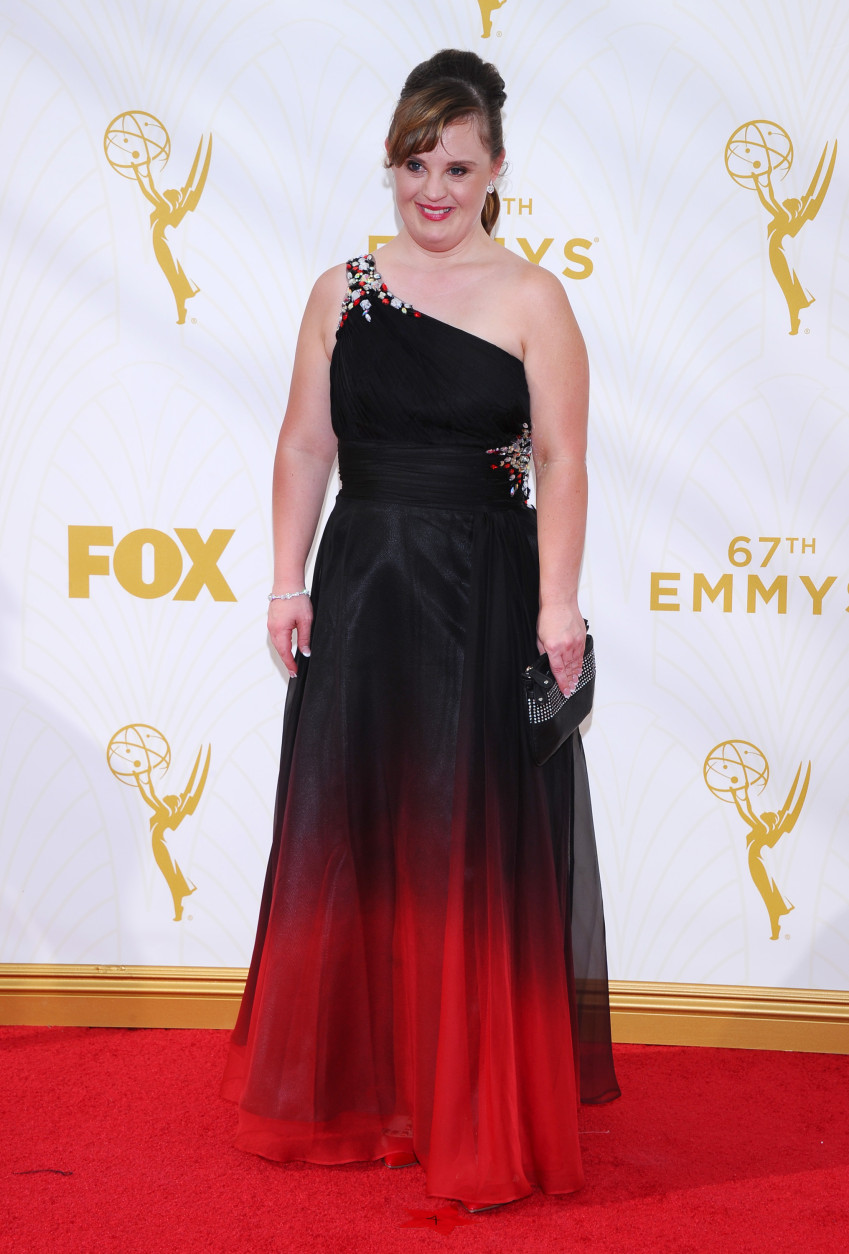 IMAGE DISTRIBUTED FOR THE TELEVISION ACADEMY - Jamie Brewer arrives at the 67th Primetime Emmy Awards on Sunday, Sept. 20, 2015, at the Microsoft Theater in Los Angeles. (Photo by Vince Bucci/Invision for the Television Academy/AP Images)