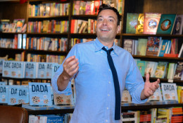 Comedian/talk-show host Jimmy Fallon is 41 on Sept. 19. Here, Fallon talks at a reading and signing for his new book "Your Baby's First Words Will Be 'Dada'" at Harbor Books on Saturday, June 20, 1015, in Sag Harbor, NY. (Photo by Scott Roth/Invision/AP)
