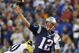 New England Patriots quarterback Tom Brady throws against the Pittsburgh Steelers in the first half of an NFL football game, Thursday, Sept. 10, 2015, in Foxborough, Mass. (AP Photo/Winslow Townson)